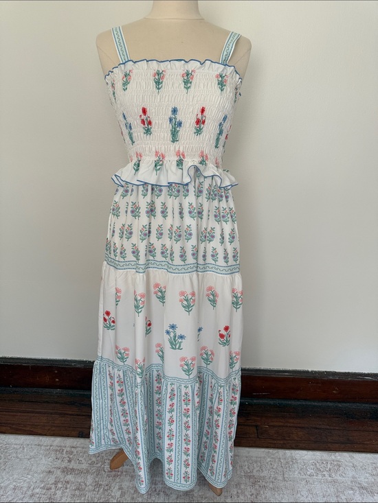 Source Unknown Dresses & Skirts - Source Unknown White Floral Smocked Maxi Dress with Blue and Pink Accents
